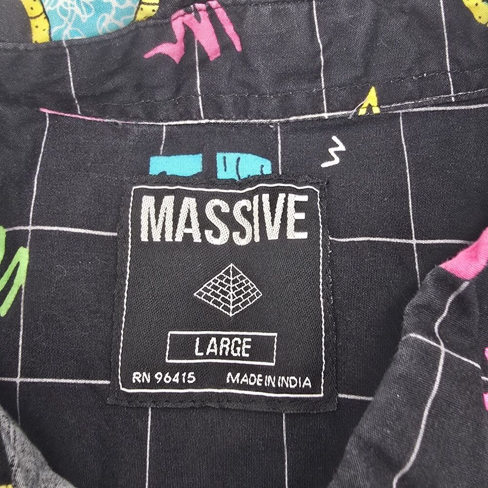 Massive Button Down Short Sleeve Shirt Men's Large Black 80's Retro Boom Box - Picture 5 of 7